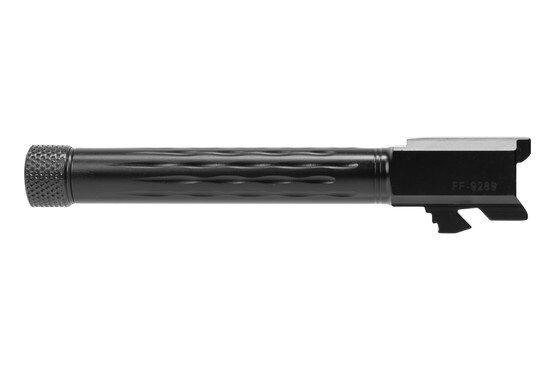 Faxon Flame Fluted 9mm Threaded Barrel Fits GLOCK 17 Gen 5 has a Black Nitride finish.